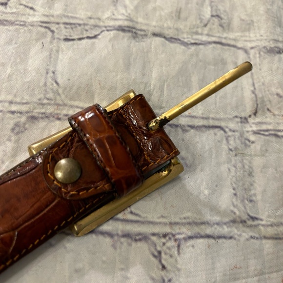 VEARI CROCODILE GENUINE LEATHER BROWN MENS BELT WITH GOLD TONE BUCKLE SIZE 36 - Picture 10 of 11